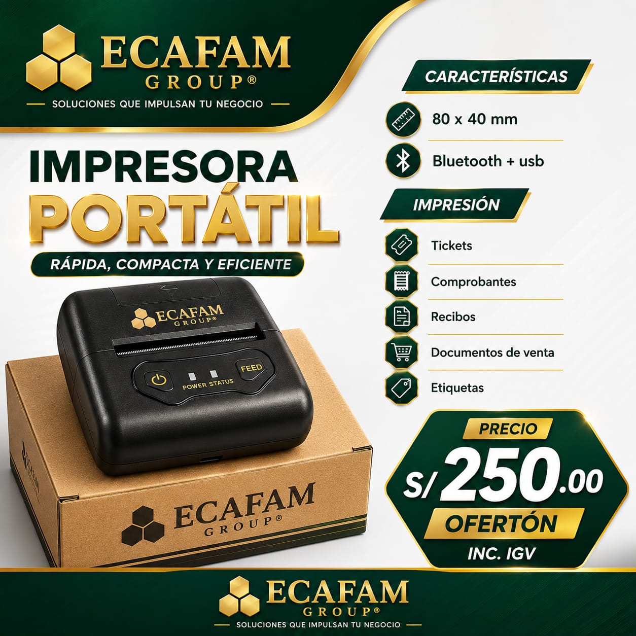 Impresora térmica portátil 80×40 mm