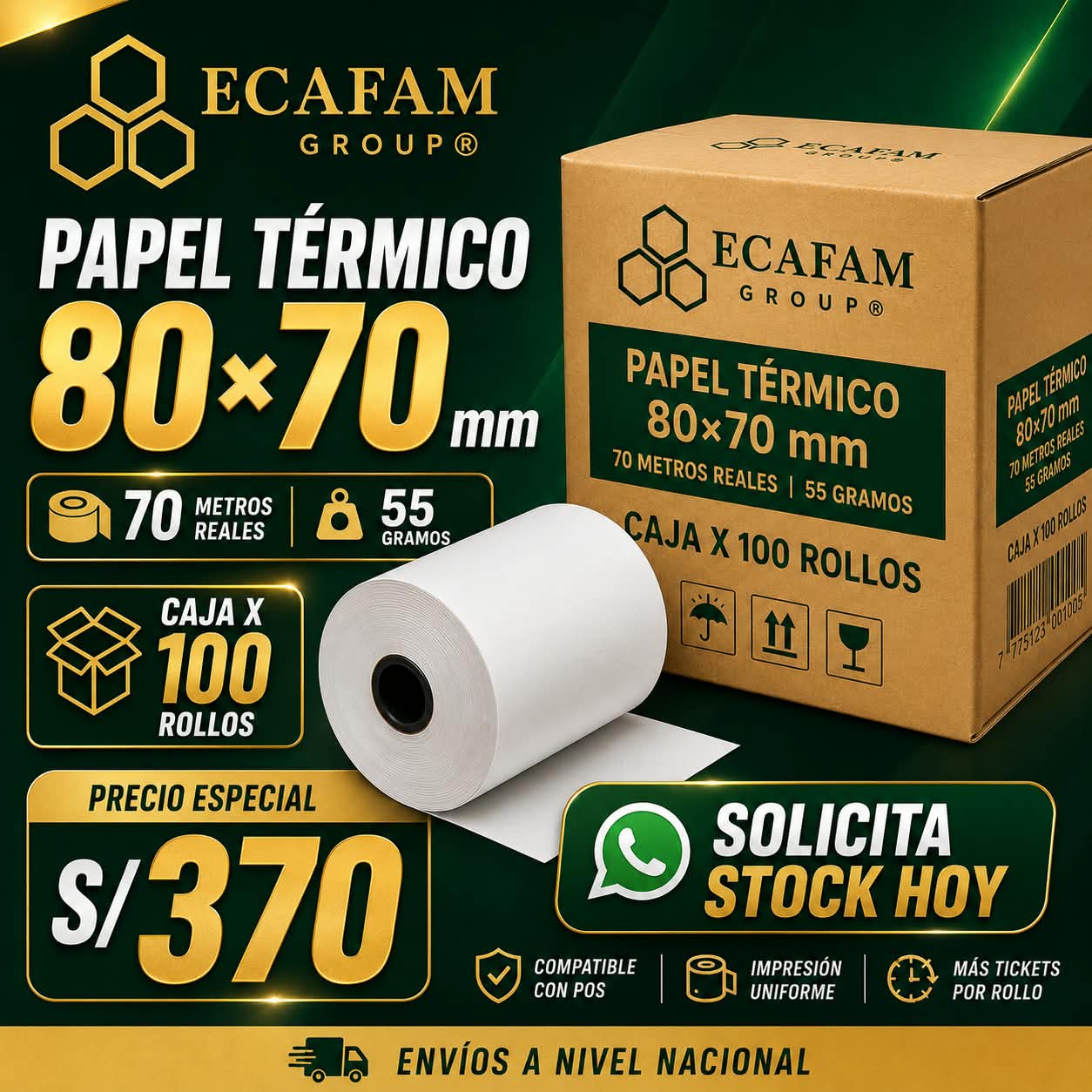 Papel térmico 80×80 mm (Caja x100)