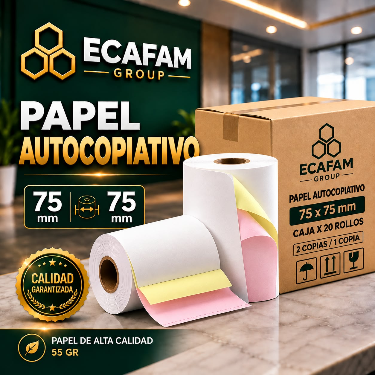 Papel autocopiativo 75×75 mm CAJA X 100 ROLLOS
